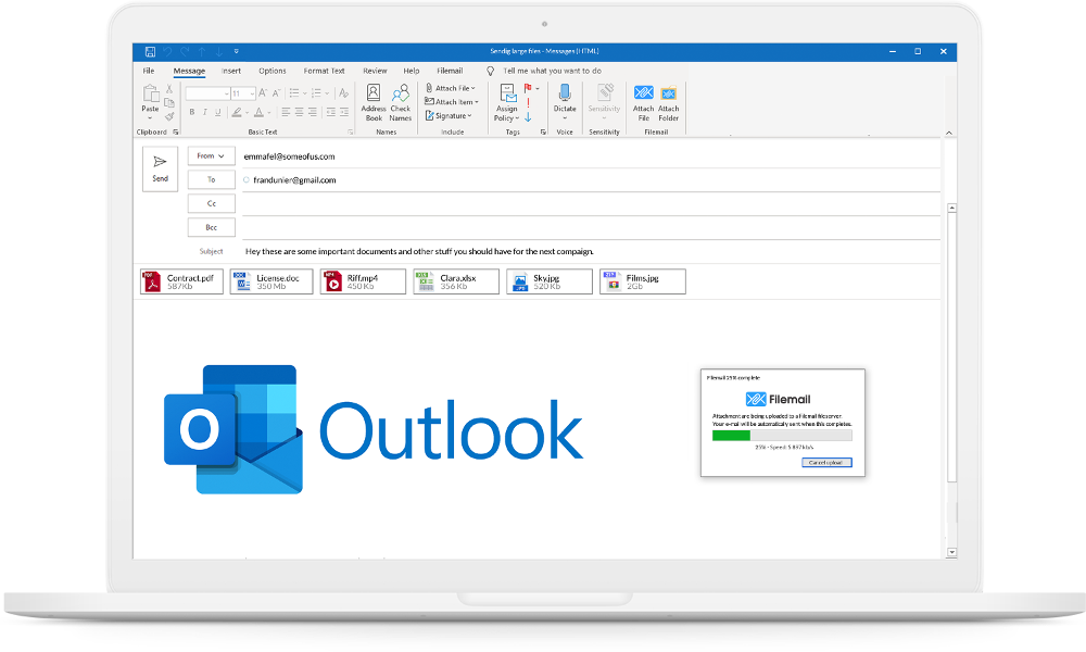Náš doplnok umožňuje rýchlo a bezpečne odosielať veľké súbory priamo z programu Outlook